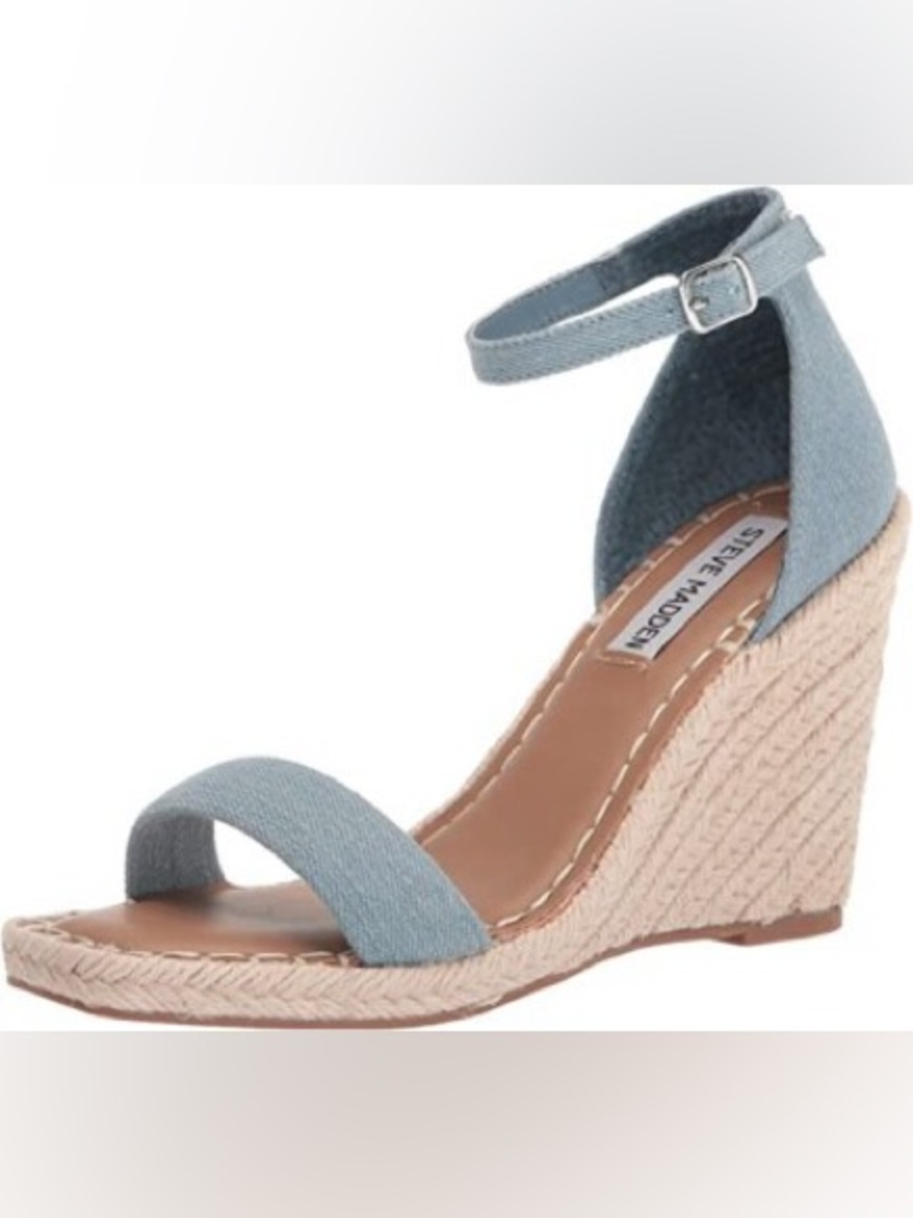 STEVE MADDEN Submit Denim Round Square Toe Buckle Closure Wedge
Sandals 9M